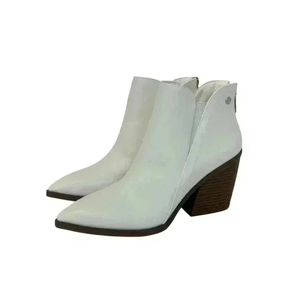 KAYLEEN / Cadi-55 / White / Leather / Ankle / Boots With Block Heel & Zip Closur